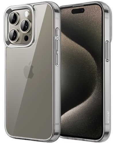 JETech Hülle für iPhone 15 Pro, Anti-Vergilbung, Titan Natur | Stoßschutz, Kratzfeste Harte PC-Rückseite, Robuster Transparenter TPU-Rahmen