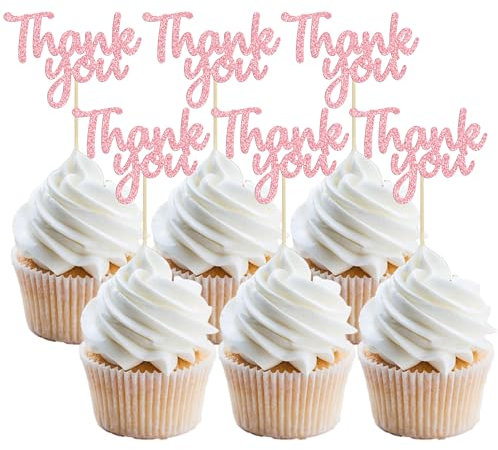 Gyufise 36 Pack Thank You Cupcake Toppers Black Glitter Thanksgiving Cupcake Picks Decorations for Baby Shower Boys Girls Birthday Party Supplies …