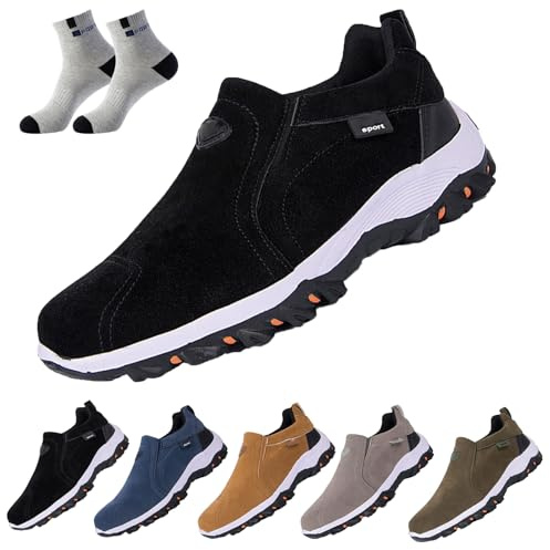 URWEIGH Chaussures De Marche Orthopédiques pour Hommes, Chaussures Orthopédiques Confortables à Enfiler avec Soutien De La Voûte Plantaire, Chaussures à Enfiler Rembourrées (Noir,46)