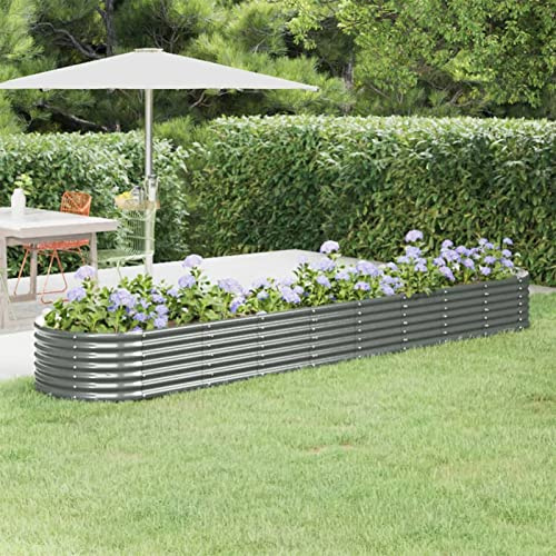 Keyroto Cama de jardín de acero galvanizado, huerto elevado de exterior, bancal elevado para flores, hierbas y verduras, color gris, 368 x 80 x 36 cm