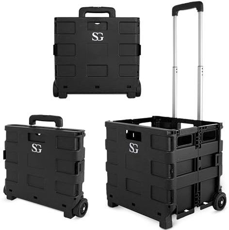 SG Traders Lightweight Folding Trolley Cart – Up to 45 kg Heavy Duty Grocery Shopping Cart – Foldable Design with Wheels and Telescopic Handle, Ideal for Camping, Picnics and Laundry (L37xW42xH99cm)
