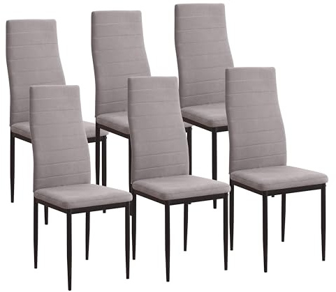 Genérico M1C - Pack 6 Sillas de Comedor Yuri, Respaldo y Asiento tapizado en Tela jarama Color Marengo, Sillas ergonómicas (Patas Color Negro)