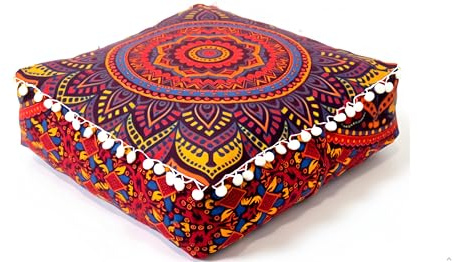 INDIAN CRAFT CASTLE Mandala Mandala Barmeri Large Floor Pillow Cover Cushion Meditation Seating Ottoman Throw Cover Hippie Decorative Zipped Bohemian Pouf Ottoman Cases (New Orange, 18 Square)