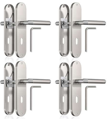 Bwintech 4 juegos de manillas modernas de zinc de 72 mm sobre placa con bocallave, adecuadas para dormitorio, puerta principal, puerta de madera