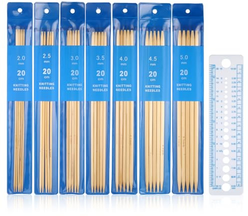 35 Pcs Double Pointed Knitting Needles 2/2.5/3/3.5/4/4.5/5mm 7 Sizes Bamboo Knitting Needles for Socks Sweater Socks KnittingNeedle Kit with Ruler