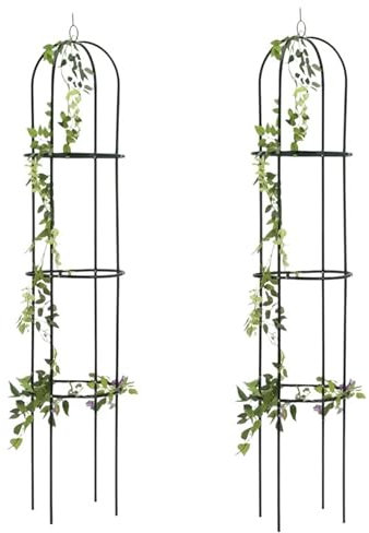 2 x Black metal garden obelisk 1.9m - steel frame garden trellis for climbing plants & roses - Indoor outdoor decorative plant support obelisk.