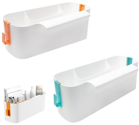 Sixfolo 2 Stück Bett Organizer Hängend Hängebett Organizer Aufbewahrungskorb Kunststoffe Bettablage zum Einhängen Kleine Betttasche zum Anhängen mit 4 Abnehmbaren Haken für Nachttisch Etagenbett Büro