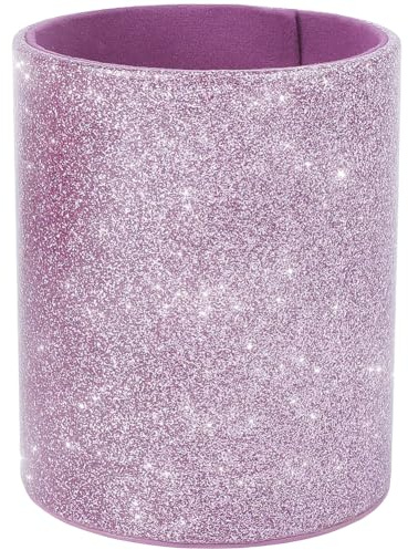CALFOVERA Pot à Crayons Multifonction en Cuir PU Violet Brillant Porte Stylos à Paillettes Conteneur Rond en Cuir pour Papeterie Boîte de Rangement de Luxe pour Pinceaux de Maquillage Organisateur