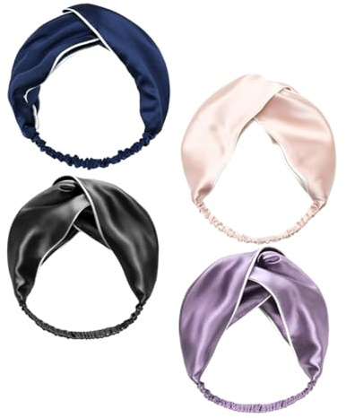 Healifty Lot de 4 Bandeaux Croisés en Soie Imitación, Larges et Ajustables, Bandeaux de Sport pour Femmes, Couvre-chefs Antidérapants pour Yoga et Soins du Visage, Couleur Aléatoire