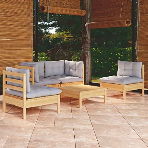QJBSAVVA 5-TLG. Gartenmöbel-Set aus massivem Kiefernholz 63,5 cm, graues Lounge-Set modular, Robustes Balkonmöbel für kleine Balkone, klappbar & platzsparend, sitzgruppe Outdoor