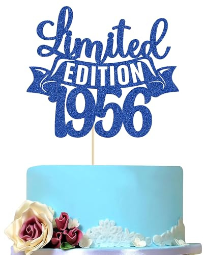 Gyufise 1Pc Limited Edition 1956 Cake Topper Blue Glitter Happy 70th Birthday Party Cake Decoration Supplies Cheer to 70 Years Cake Bunting Decor for 70th Birthday Party Photo Booth Props