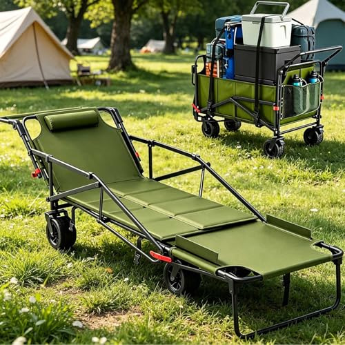 Hopfällbar vagn och strandstol 2-i-1 – kraftig campingvagn med alla terränghjul för utomhusbruk, strand, trädgård, livsmedelsbutik, hopfällbar verktygsutrustning