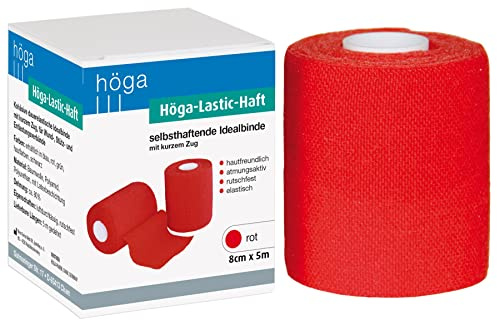 Höga-Lastic-Haft rot, kohäsive (selbsthaftende) Idealbinde mit kurzem Zug - 8 cm x 5 m gedehnt, atmungsaktiv, rutschfest, elastisch