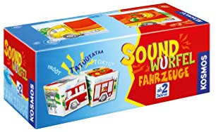 KOSMOS 697372 Soundwürfel Fahrzeuge, Lernspielzeug mit Geräuschen, für Kinder ab 2 Jahre, Spielzeug für Kleinkinder, Geräusche von Feuerwehrauto, Lokomotive, Hubschrauber, Rennwagen, LKW, Schiff