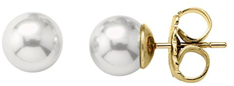 Majorica - Pendientes Lyra de Perla en Plata Dorada - Elaborados con Plata Rodiada - Perla Blanca Redonda de 10 mm - Cierre Tipo Pincho - Joyería para Mujer