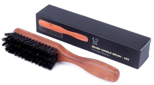 ZEUS Stiff Boar Bristle Beard & Mustache Brush for Men with Extended 6 Handle, Firm Natural Bristles for Styling & Detangling Facial Hair (Made in Germany) A93