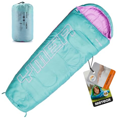Sacco a Pelo Mummia Ideale per Bambini - Campeggio Viaggio Escursioni Trekking Albergo Treno - leggero Compatto Confortevole con Sacco a Compressione