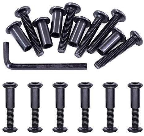 Swpeet Kit assortito di 25 bulloni M6 x 35 mm in acciaio al carbonio nero con testa esagonale, dadi a cilindro, con 1 chiave a brugola, vite per mobili, fibbia per cintura svasata in pelle