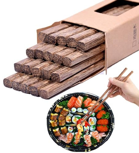YUEMING 10 Pairs EssstäBchen Holz, Japanische EssstäBchen Wiederverwendbare Natürliche Chinesische Stäbchen Waschbar Chopsticks Essstäbchenauflage aus Holz 25cm
