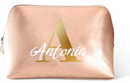 Love Faith personalisierte Kosmetiktasche - Rosegold - 25x16x10,3 cm | Wähle Initiale & Namen für die Gravur - Hochwertiger PU-Kulturbeutel - Praktischer Reisebegleiter für Frauen