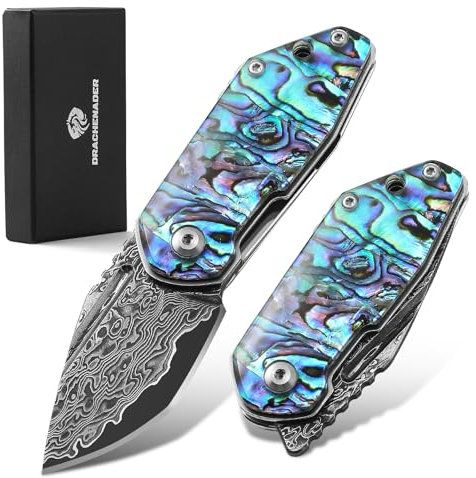DRACHENADER Couteau Pliant Damas, Damas Pour Femmes Et Hommes Porte-Clés Japonais, Mini Couteau De Poche Pliant Vg10, Boîte Cadeau Incluse