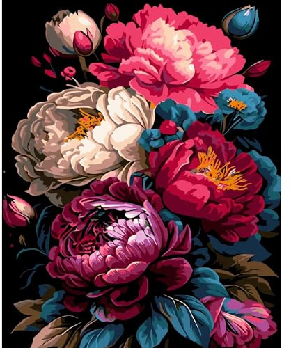 UNIQUORS Malen Nach Zahlen Erwachsene Blumen, Ölgemälde Vintage Handgemalt, Gemälde Abstrakt Bunt, Paint by Numbers Flowers mit 3 Pinsel, Acrylfarbe, 40 x 50 cm (Ohne Rahmen)
