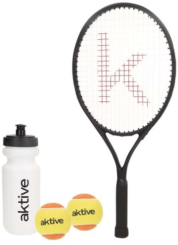 AKTIVE Kit Raqueta de Tenis Adulto iniciación, Pelotas y Botella, 26,5x58 cm, 210 Gramos, Muy Ligera y Resistente, De Aluminio, Incluye raquetero con asa Hombro, Deporte, para Principiantes (54197)