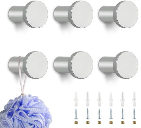 BUOSHUO 6 Stück Garderobenhaken Rund,35 mm Silber Handtuchhaken | Kleiderhaken zum Bohren,Edelstahl Wandhaken für Badezimmer,Küche,Schlafzimmer