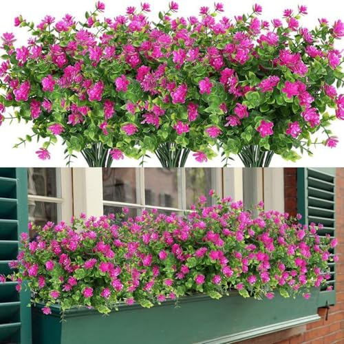 AQCQDQ 24 Bündel Künstliche Blumen, Balkon Kunstblumen, Wetterfest Kunstpflanzen wie echt, Außen Blumenstrauß Pflanzen UV-beständig für Balkonkasten Innen Außenbereich Outdoor (Fuchsie)