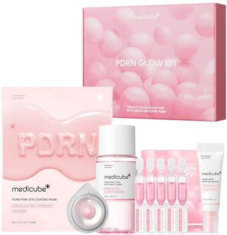 medicube Salmon DNA PDRN Trial Kit | Glass Glow Mini Skincare Set with Toner, Serum & Sheet Mask for Hydrating, Firming, Moisturizing |Gift & Travel Essentials for Women & Girls | Korean Skincare