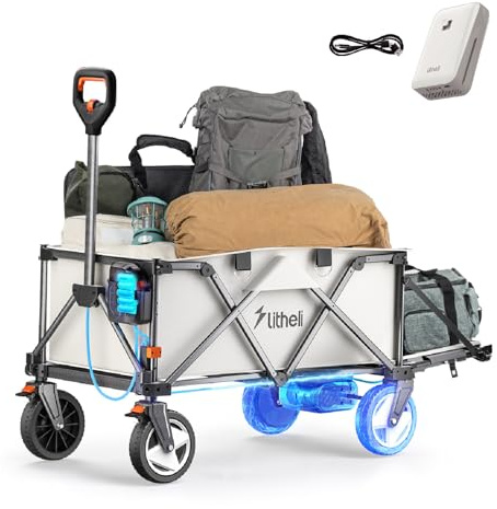 Litheli Electric Wagon Cart with 1 Battery, All-Terrain Wheels & Variable Speed | 200L Capacity, 300 lbs Heavy-Duty Utility Wagon for Camping Beach Garden Shopping