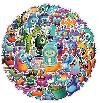 LEEQBCR 50 pièces autocollants mignon petit monstre pour bouteilles d'eau, paquet d'autocollants scrapbook pour bagages skateboard,d'eau Bagages vélo Voiture,ordinateur,pour enfants et adolescents