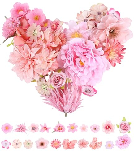 Tixexo 30 Stück Künstliche Deko Blumen，Kunstblumen wie Echt，Künstliche Blumenköpfe Künstliche Blüten für DIY Basteln Scrapbooking Hochzeit Party Home Handwerk Deko
