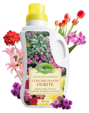 VitaSana Concime Piante Fiorite - Fertilizzante Liquido con Microelementi per Gerani, Surfinie e Bulbose - Stimola Fioritura e Nutrizione (500 ml)