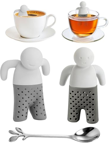 GZRXIOUS Juego de 2 infusores de té de silicona, divertido colador de té para té suelto, colador de té de silicona, dispositivo de té con filtro extra fino para té suelto y especias para tazas, tazas
