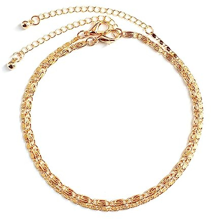 Skcess Boho fotkedjor för kvinnor, legering dubbla lager kedja fotsmycken bröllop sommar strand sandal barfota guld för kvinnor, 23 cm längd