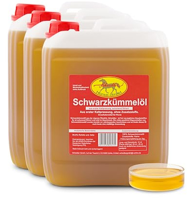 Scheidler horse-direkt 3 x 2,5 L Premium Schwarzkümmelöl für Pferde und Hunde Kaltgepresst Kanister – Frisch Aus Eigener Pressung