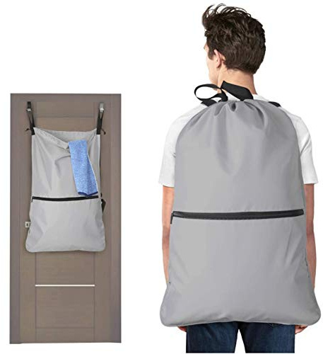Luxja cesto portabiancheria, sacca portabiancheria, Ceste per la biancheria con ganci porta EXTRA in acciaio inossidabile e spallacci, grigio