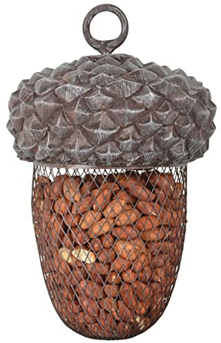 Dehner Natura Premium Wildvogel Futterstelle Eichel, Futterstation / Tränke für Wildvögel, Futterstelle wetterfest / hängend, inkl. Aufhängevorrichtung, ca. 14 x 14 x 22 cm, Polyresin/Metall, grau