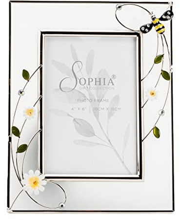 Widdop and Co 4 x 6 Glass Floral Photo Picture Frame with Bumble Bee Gift