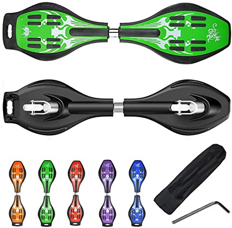 Waveboard Kinder ab 10 Jahre, Streetsurfing Waveboard Snakeboard mit Leuchtrollen, Waveboards mit Tasche und Zubehör, Skateboard für Mädchen und Junge, Belastbar Bis 100 kg,Grün