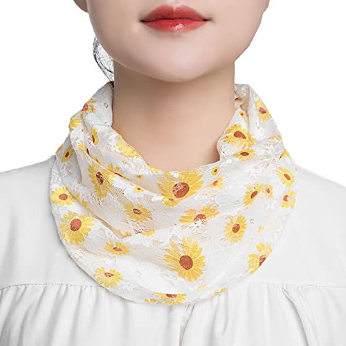 KABELIF Halstuch Loopschal Blumenmuster für Damen Mädchen Spitze Schlauchschal Loop Schal Tuch Rundschal Halstücher Multifunktionstuch Somer (Gelb)