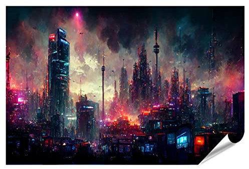 islandburner XXL Poster Cyberpunk Stadt Landschaft Fantasy Premium Bilder Fotodruck