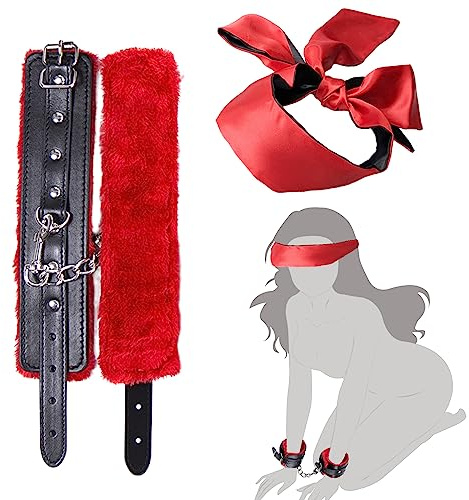 BDSMJOY BDSM Menottes avec Bandeau, Sex Lit SM Kits de Bondage, Handcuffs Menottes & Oeillères Sexe, Sexy Érotique Jouets Sexuels, Sextoys Couple Plaisir Kit Bdsm Sex Toy