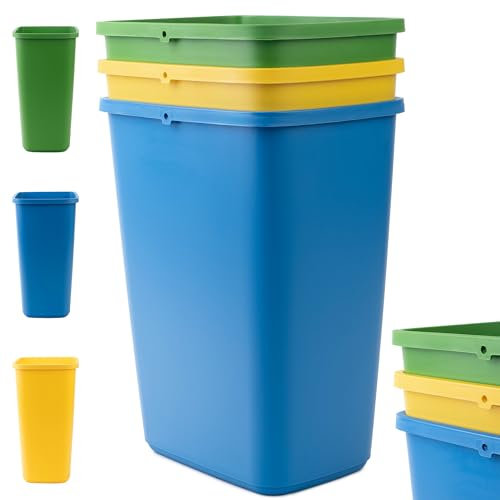 KADAX Set di pattumiera per la raccolta dei rifiuti, pattumiera in plastica robusta, contenitore per rifiuti, per raccolta di vetro plastica e carta (3 x 12 L)