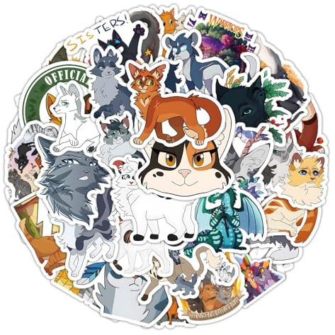 100PCS Cat Warrior Stickers, Cute Cats Anime Stickers for Kids Teens Adult, Graffiti Waterproof Vinyl Decals for Laptop Water Bottles Guitar Skateboard