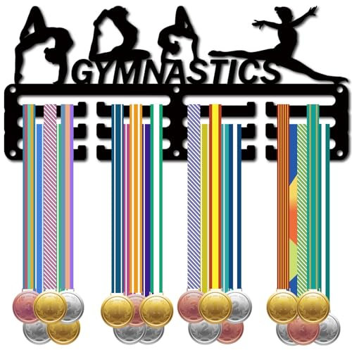 CREATCABIN Medaillenhalter Gymnastik,Medaillenaufhänger,Klein,Zum Aufhängen,Für Auszeichnungen,Wandmontage,Dekoration,Zimmer,Zuhause,Anzeige,3 Linien-Design,Für,Turner,Frauen,Männer,29x13cm,Schwarz