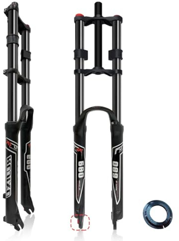 BSFHQS Fourche VTT 26 27,5 29 Pouces Réglage Rebond 145mm Voyage DH Air Double Épaule Fourche À Suspension Pneumatique 1-1/8 Tube Droit/Conique 9mm QR Frein Disque(Black,26inch)