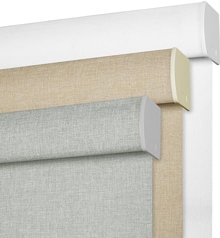 BERISSA Blackout Roller Shades for Windows,Cordless,Linen Fabric,Roller Blinds,Thermal Insulated UV Protection,Window Shades for Home Bedroom Office Door.Grey.Custom Size