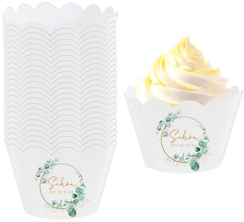 60 Stück Papier Muffinförmchen, Schön, Dass Du Da Bist Cupcake Wrappers, Eukalyptuskranz Muffin backförmchen, Cupcake Formen für Hcohzeit Baby Shower Geburtstag Party Dekoration
